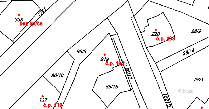 Opatovice nad Labem 190 na parcele st. 219 v KÚ Opatovice nad Labem, Katastrální mapa