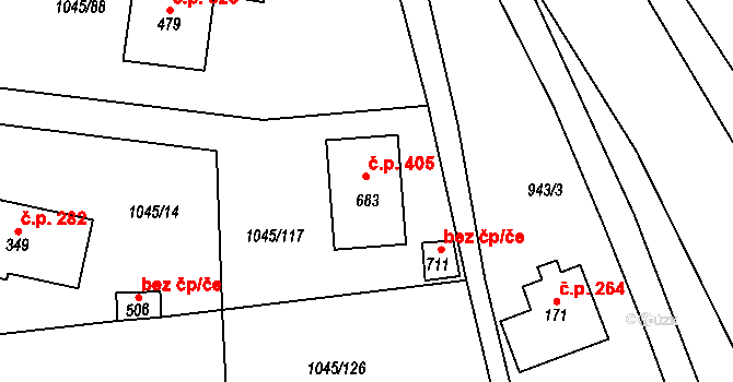 Dlouhá Třebová 405 na parcele st. 683 v KÚ Dlouhá Třebová, Katastrální mapa