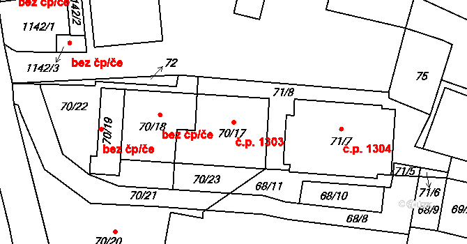 Sedlčany 1303 na parcele st. 70/17 v KÚ Sedlčany, Katastrální mapa