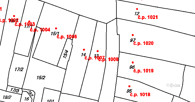 Mohelnice 1008 na parcele st. 13 v KÚ Mohelnice, Katastrální mapa