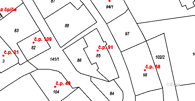Štramberk 91 na parcele st. 85 v KÚ Štramberk, Katastrální mapa