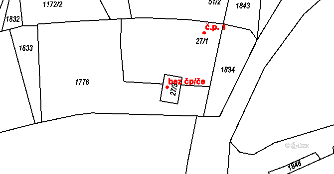 Ktiš 87783843 na parcele st. 27/3 v KÚ Smědeč, Katastrální mapa