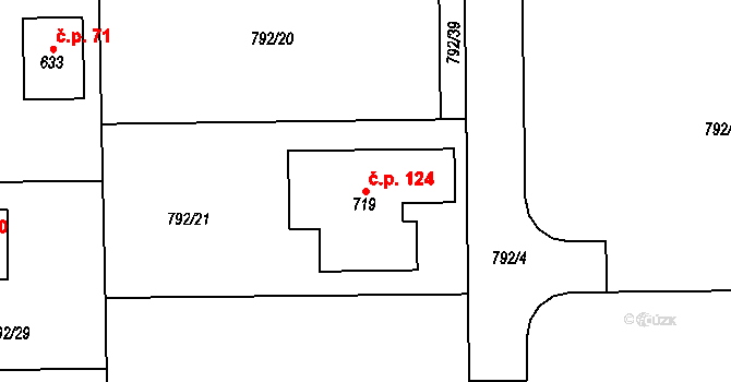 Halouny 124, Svinaře na parcele st. 719 v KÚ Svinaře, Katastrální mapa