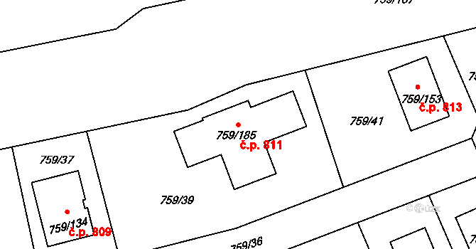 Líně 811 na parcele st. 759/185 v KÚ Líně, Katastrální mapa