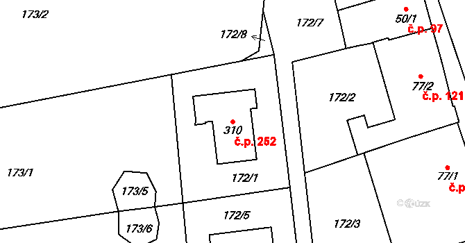Dolní Radechová 252 na parcele st. 310 v KÚ Dolní Radechová, Katastrální mapa