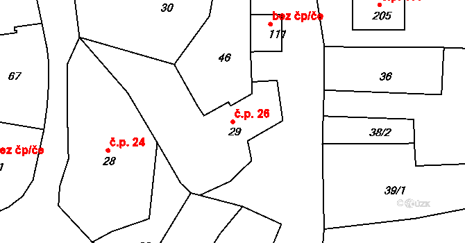 Lipovka 26, Rychnov nad Kněžnou na parcele st. 29 v KÚ Lipovka u Rychnova nad Kněžnou, Katastrální mapa