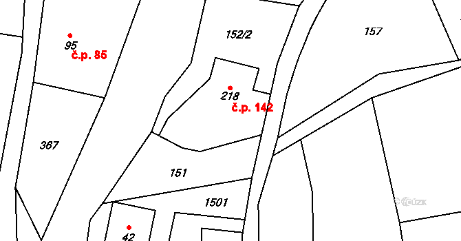 Prostřední Lánov 142, Lánov na parcele st. 218 v KÚ Prostřední Lánov, Katastrální mapa