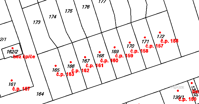 Cvrčovice 160 na parcele st. 168 v KÚ Cvrčovice u Pohořelic, Katastrální mapa