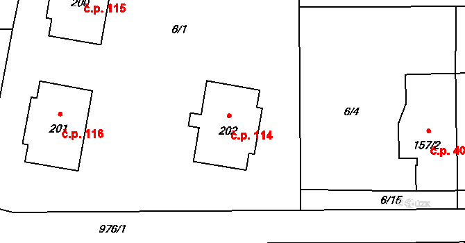 Oselce 114 na parcele st. 202 v KÚ Oselce, Katastrální mapa