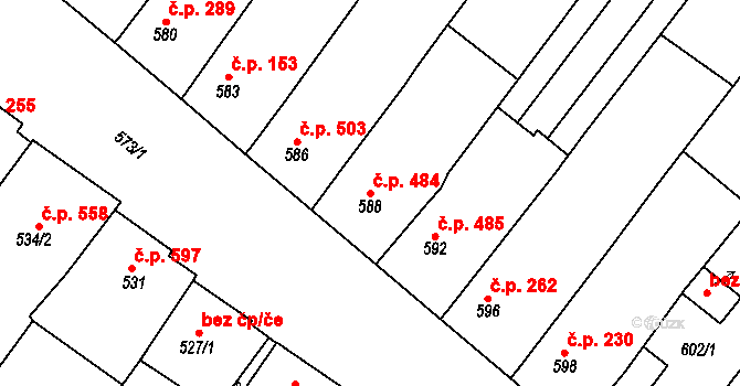 Hrušky 484 na parcele st. 588 v KÚ Hrušky, Katastrální mapa