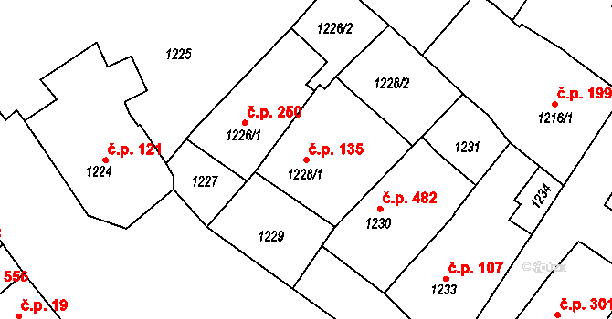 Šitbořice 135 na parcele st. 1228/1 v KÚ Šitbořice, Katastrální mapa