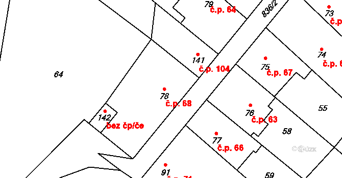 Hluchov 68 na parcele st. 78 v KÚ Hluchov, Katastrální mapa