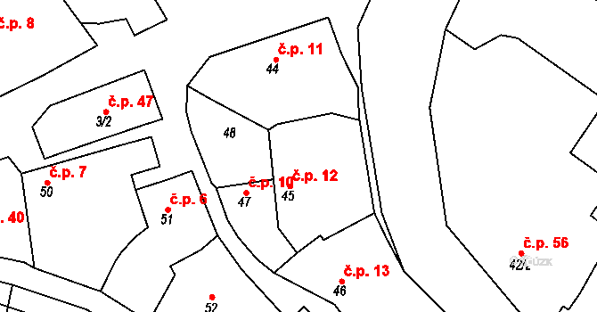 Bojanovice 12 na parcele st. 45 v KÚ Bojanovice u Znojma, Katastrální mapa