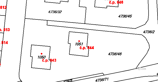 Hrušovany nad Jevišovkou 844 na parcele st. 1051 v KÚ Hrušovany nad Jevišovkou, Katastrální mapa