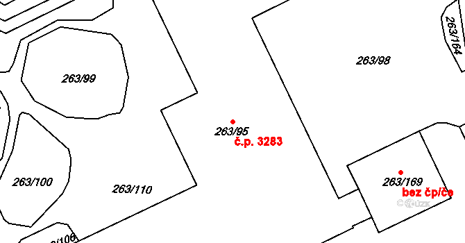 Znojmo 3283 na parcele st. 263/95 v KÚ Znojmo-Louka, Katastrální mapa