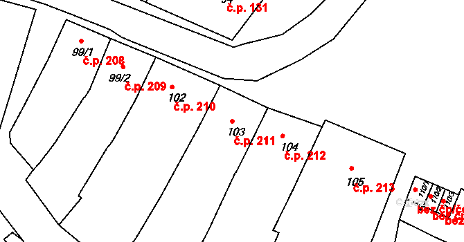 Blížkovice 211 na parcele st. 103 v KÚ Městys Blížkovice, Katastrální mapa