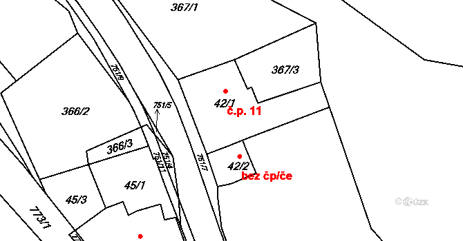 Hrabůvka 11 na parcele st. 42/1 v KÚ Hrabůvka u Hranic, Katastrální mapa