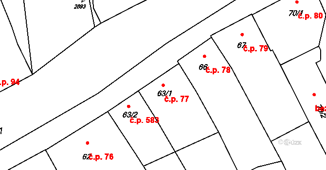 Hranice IV-Drahotuše 77, Hranice na parcele st. 63/1 v KÚ Drahotuše, Katastrální mapa