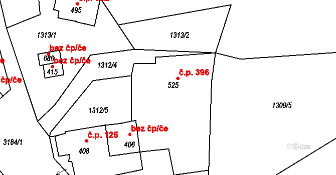 Bečov nad Teplou 396 na parcele st. 525 v KÚ Bečov nad Teplou, Katastrální mapa