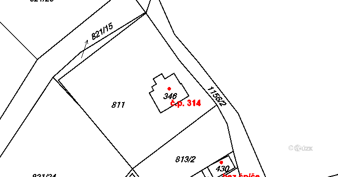 Horní Blatná 314 na parcele st. 346 v KÚ Horní Blatná, Katastrální mapa
