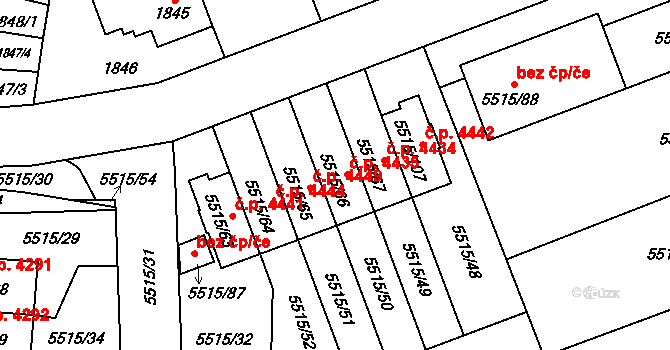 Jihlava 4435 na parcele st. 5515/66 v KÚ Jihlava, Katastrální mapa