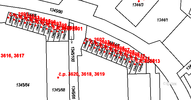Jihlava 2604 na parcele st. 1345/63 v KÚ Jihlava, Katastrální mapa