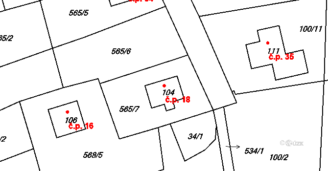 Dobrčice 18, Skršín na parcele st. 104 v KÚ Dobrčice u Skršína, Katastrální mapa