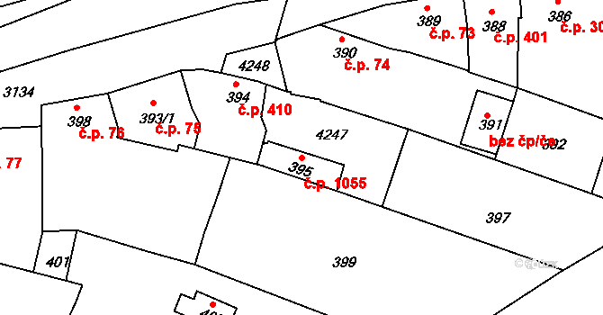 Čelákovice 1055 na parcele st. 395 v KÚ Čelákovice, Katastrální mapa