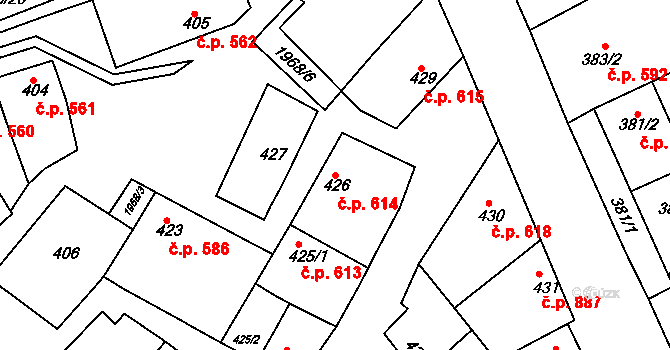 Mistřín 614, Svatobořice-Mistřín na parcele st. 426 v KÚ Mistřín, Katastrální mapa