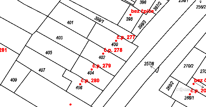 Milokošť 278, Veselí nad Moravou na parcele st. 402 v KÚ Milokošť, Katastrální mapa