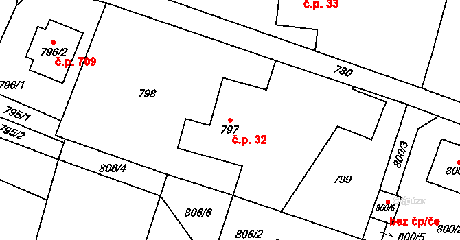 Krmelín 32 na parcele st. 797 v KÚ Krmelín, Katastrální mapa
