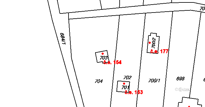 Žižlavice 154, Blansko na parcele st. 703 v KÚ Těchov, Katastrální mapa
