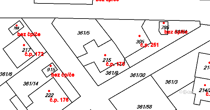 Klecany 175 na parcele st. 215 v KÚ Klecany, Katastrální mapa