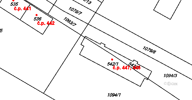 Smiřice 446,447 na parcele st. 542/1 v KÚ Smiřice, Katastrální mapa