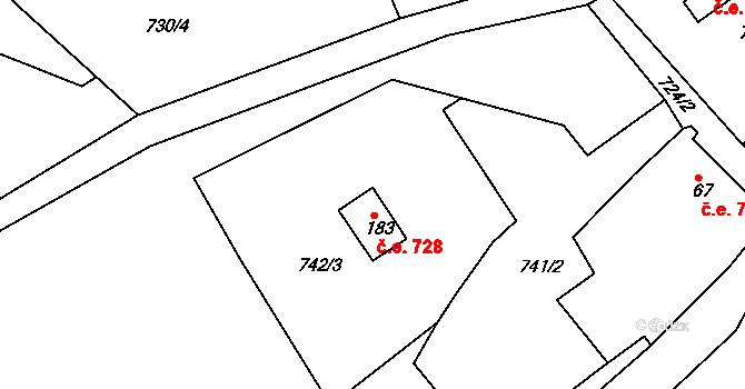 Dalov 728, Šternberk na parcele st. 183 v KÚ Dalov, Katastrální mapa