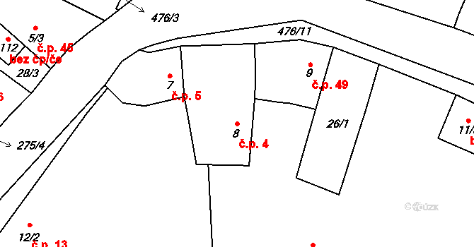 Černiv 4 na parcele st. 8 v KÚ Černiv, Katastrální mapa