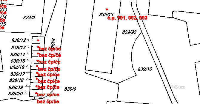 Jilemnice 991,992,993 na parcele st. 839/13 v KÚ Jilemnice, Katastrální mapa