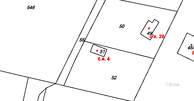 Záborná Lhota 4, Chotilsko na parcele st. 51 v KÚ Záborná Lhota, Katastrální mapa