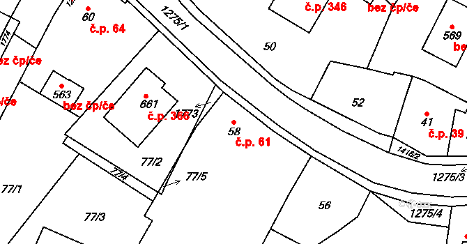 Miletín 61 na parcele st. 58 v KÚ Miletín, Katastrální mapa