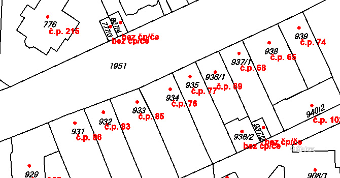 Klíše 76, Ústí nad Labem na parcele st. 934 v KÚ Klíše, Katastrální mapa