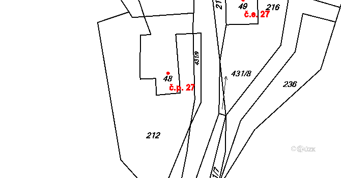 Litice nad Orlicí 27, Záchlumí na parcele st. 48 v KÚ Litice nad Orlicí, Katastrální mapa
