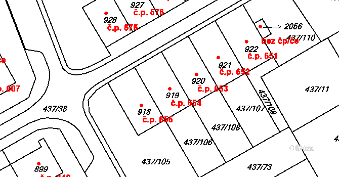 Mařatice 654, Uherské Hradiště na parcele st. 919 v KÚ Mařatice, Katastrální mapa