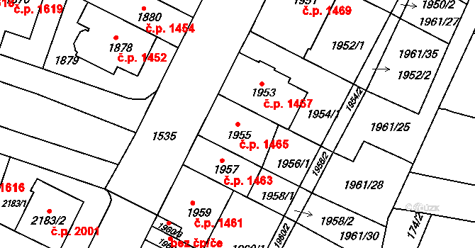 Černá Pole 1465, Brno na parcele st. 1955 v KÚ Černá Pole, Katastrální mapa