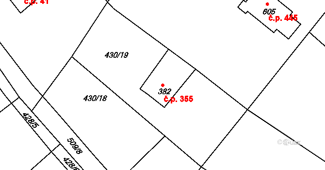 Dolní Poustevna 355 na parcele st. 382 v KÚ Dolní Poustevna, Katastrální mapa