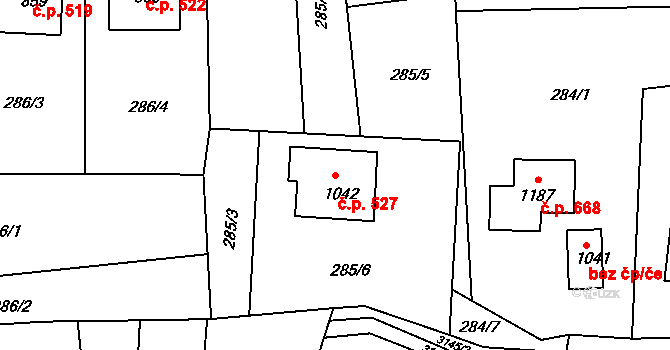 Janovice 527 na parcele st. 1042 v KÚ Janovice u Frýdku-Místku, Katastrální mapa