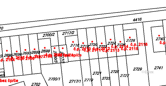 Žižkov 2111, Praha na parcele st. 2718 v KÚ Žižkov, Katastrální mapa