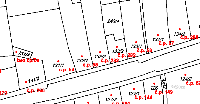 Lomnice nad Lužnicí 232 na parcele st. 132/2 v KÚ Lomnice nad Lužnicí, Katastrální mapa