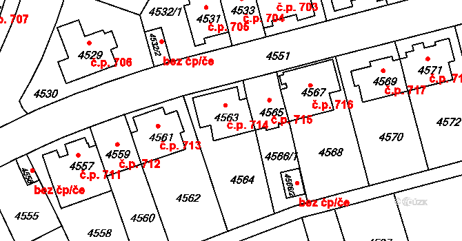 Záběhlice 714, Praha na parcele st. 4563 v KÚ Záběhlice, Katastrální mapa