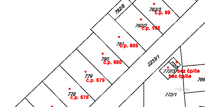 Střešovice 680, Praha na parcele st. 780 v KÚ Střešovice, Katastrální mapa