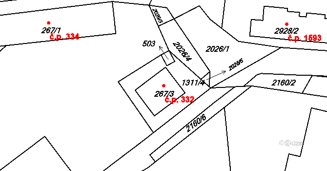 Rumburk 3-Dolní Křečany 332, Rumburk na parcele st. 267/3 v KÚ Dolní Křečany, Katastrální mapa